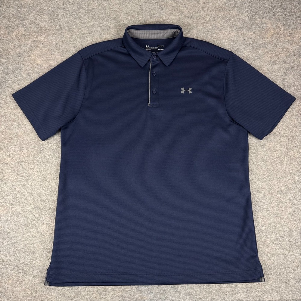 Under Armour HeatGear Polo Shirt Loose Navy Blue Mens Large L